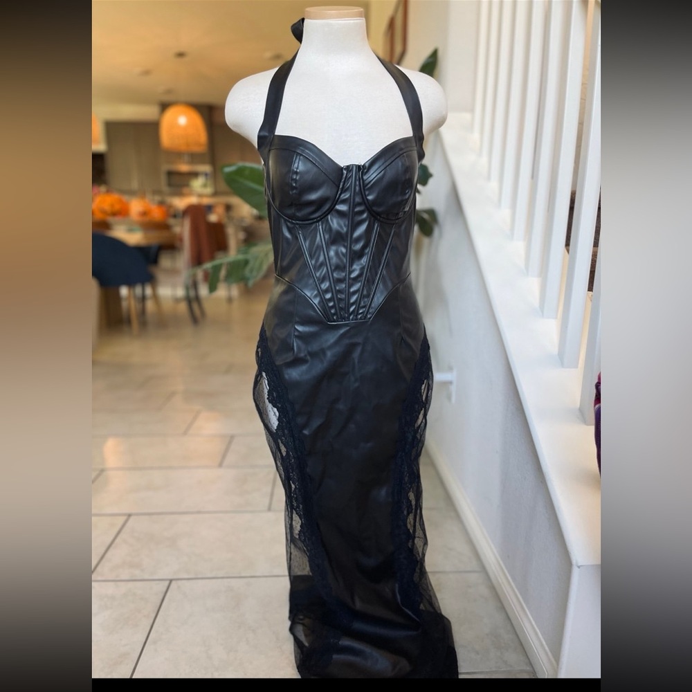 Faux Leather Corset Maxi Dress in Black M